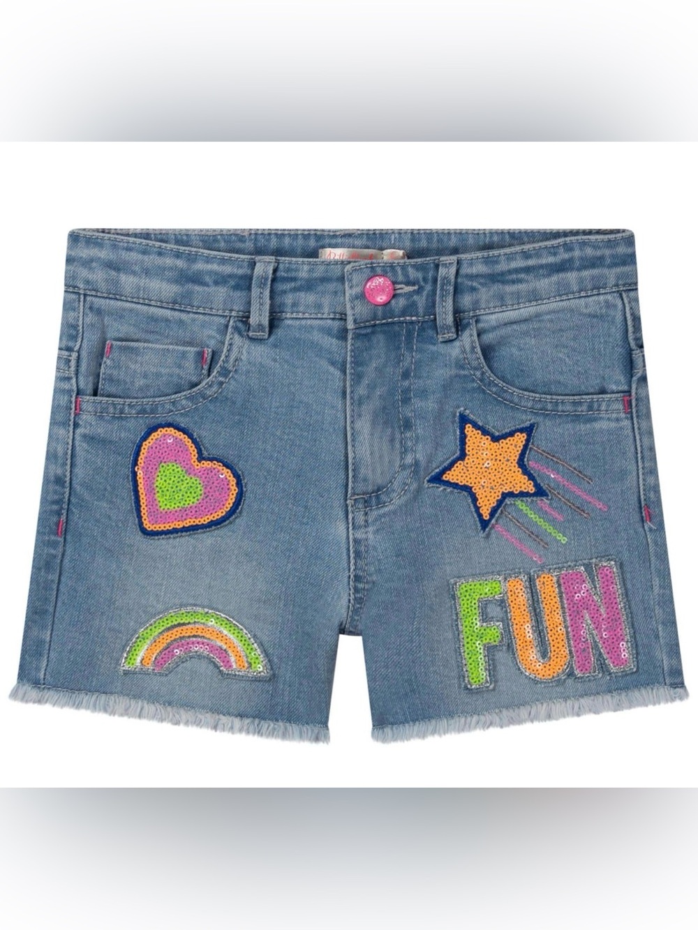 Billieblush Light Blue Denim Shorts with Pink Glitter Button